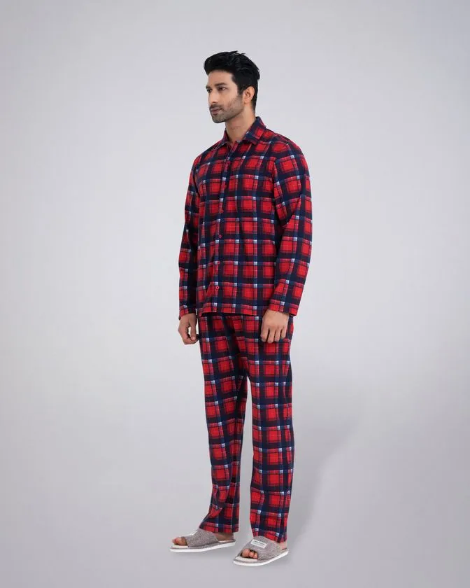 Men’s Notched Collar Top-Bottom Nightwear Pajama Set
