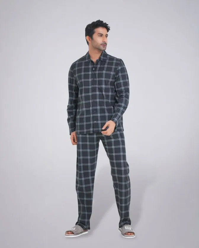 Men’s Notched Collar Poly Brush Nightwear Pajama Set