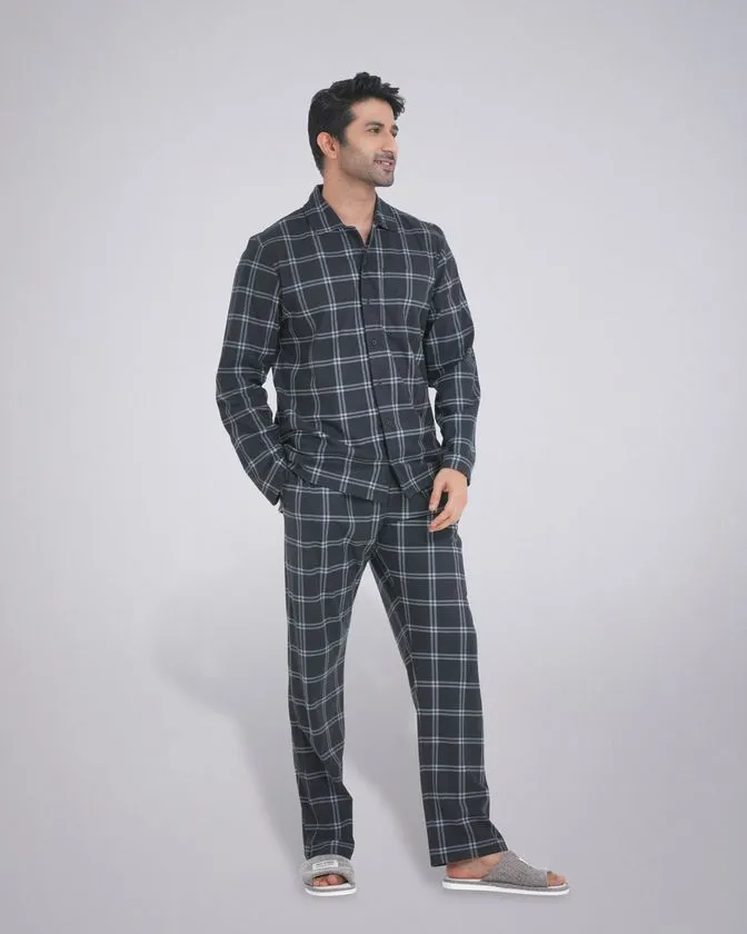 Men’s Notched Collar Poly Brush Nightwear Pajama Set