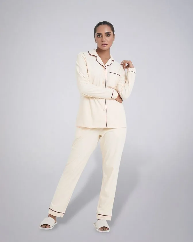 Women’s Notched Collar Nightwear Peach Finish Pajama Set