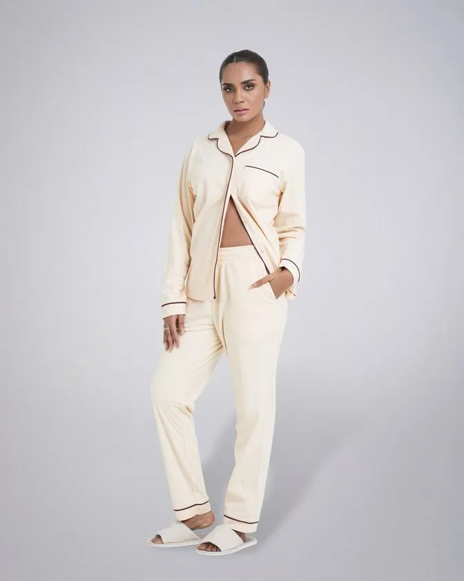 Women’s Notched Collar Nightwear Peach Finish Pajama Set