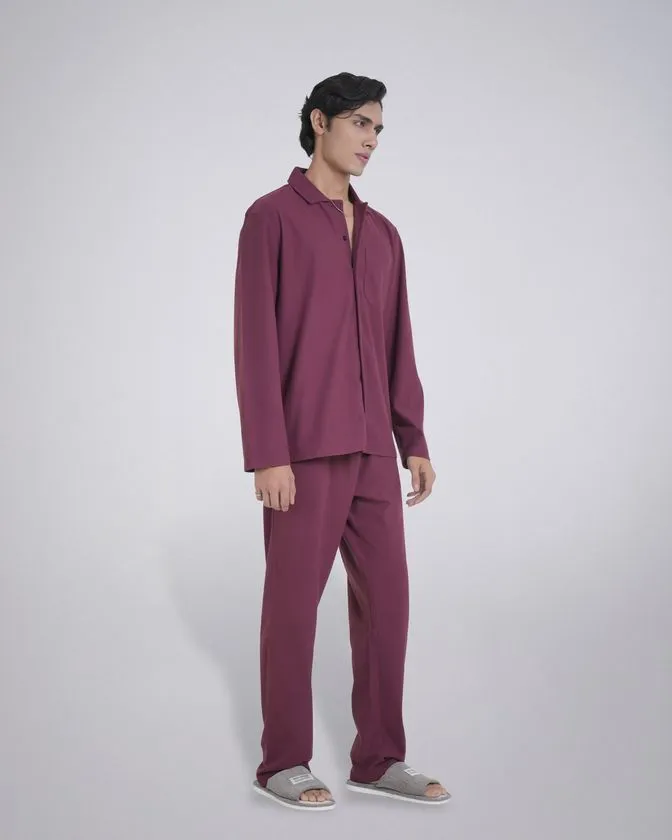 Men’s Notched Collar Peach Finish Nightwear Pj Set