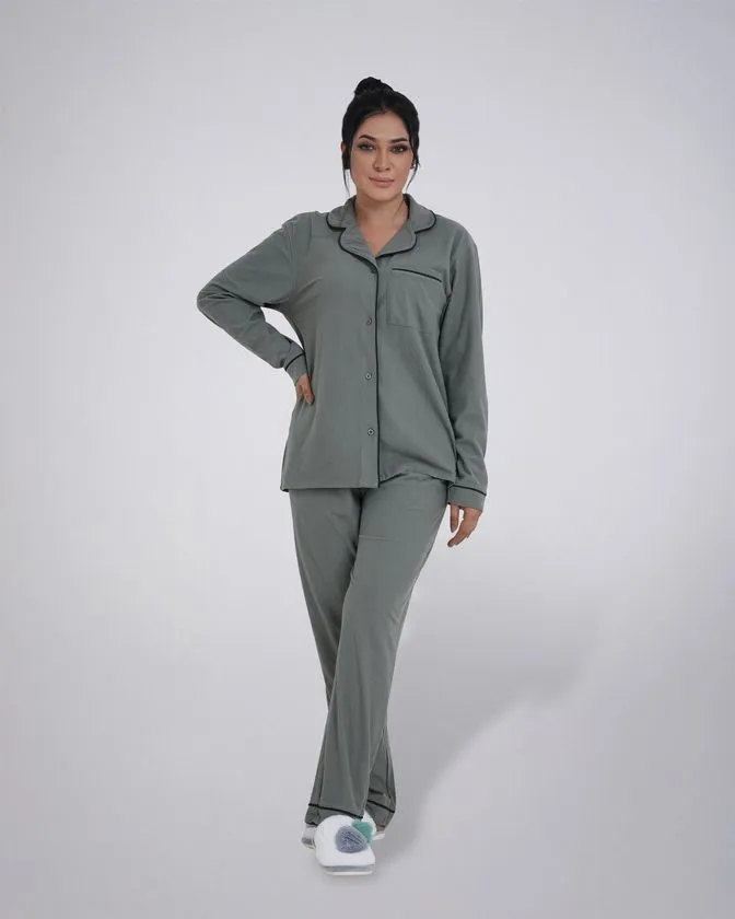 Women’s Notched Collar Solid Nightwear Pajama Set
