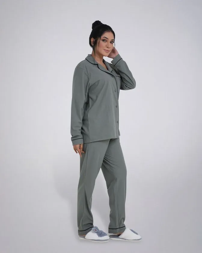 Women’s Notched Collar Solid Nightwear Pajama Set