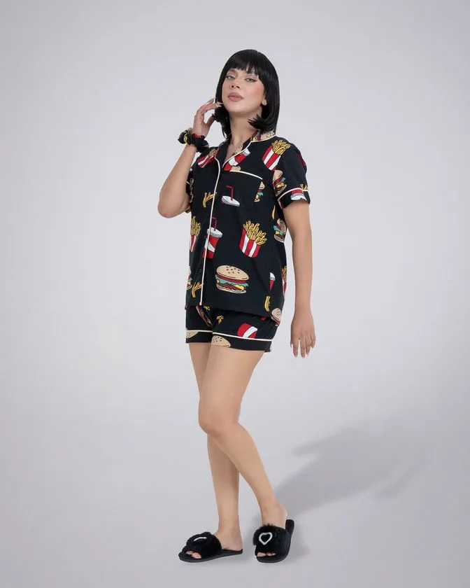 Women’s Notched Collar Printed Nightwear Set