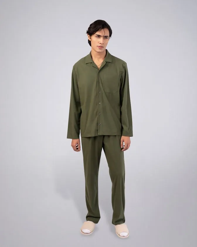 Men’s Notched Collar Nightwear Solid Pajama Set
