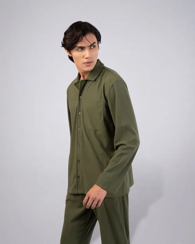 Men’s Notched Collar Nightwear Solid Pajama Set
