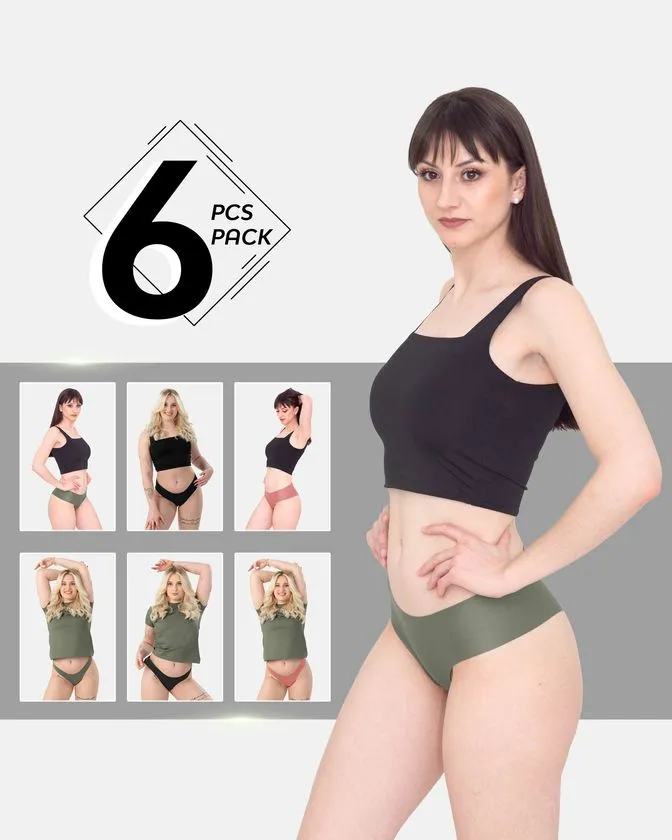 Leafletic 6 Pcs Pack Low-Rise Nylon Hipsters & Brazilian Underwear
