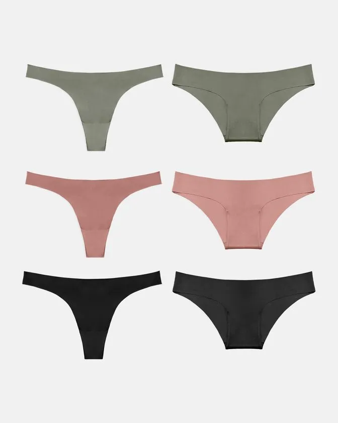 Leafletic 6 Pcs Pack Low-Rise Nylon Hipsters & Brazilian Underwear