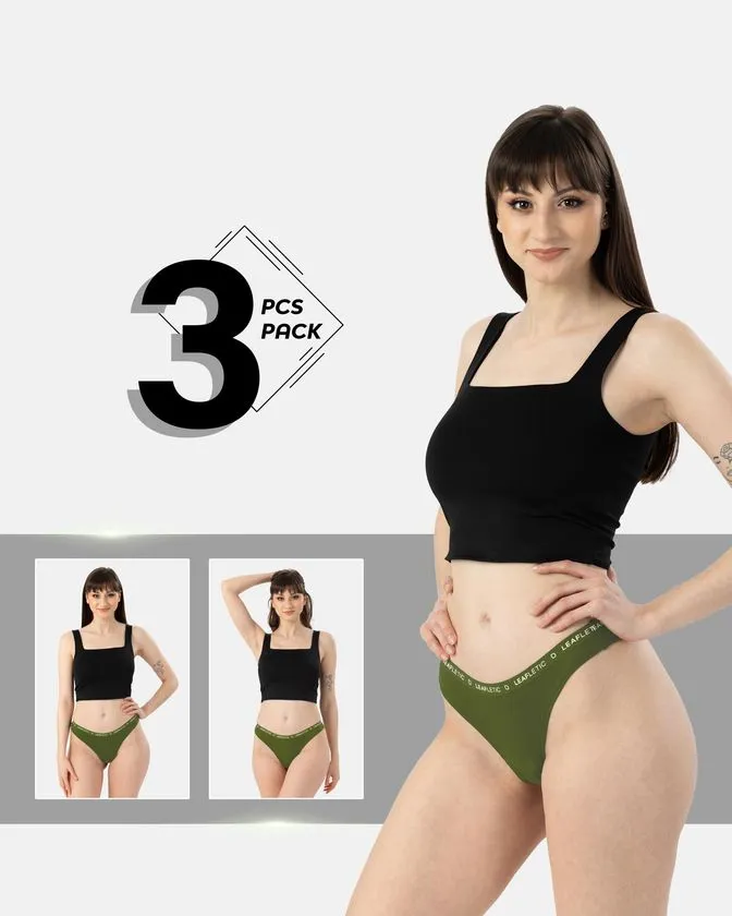 Leafletic Mid-Rise 3 Pcs Pack Elastane Brazilian Brief Underwear