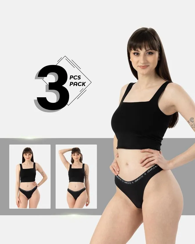 Leafletic Ladies Mid-Rise 3 Pcs Pack Cotton Elastane Brazilian Brief Underwear