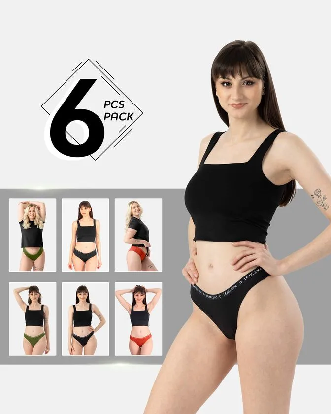 Leafletic Mid-Rise 6 Pcs Pack Hipsters & Brazilian Brief Underwear