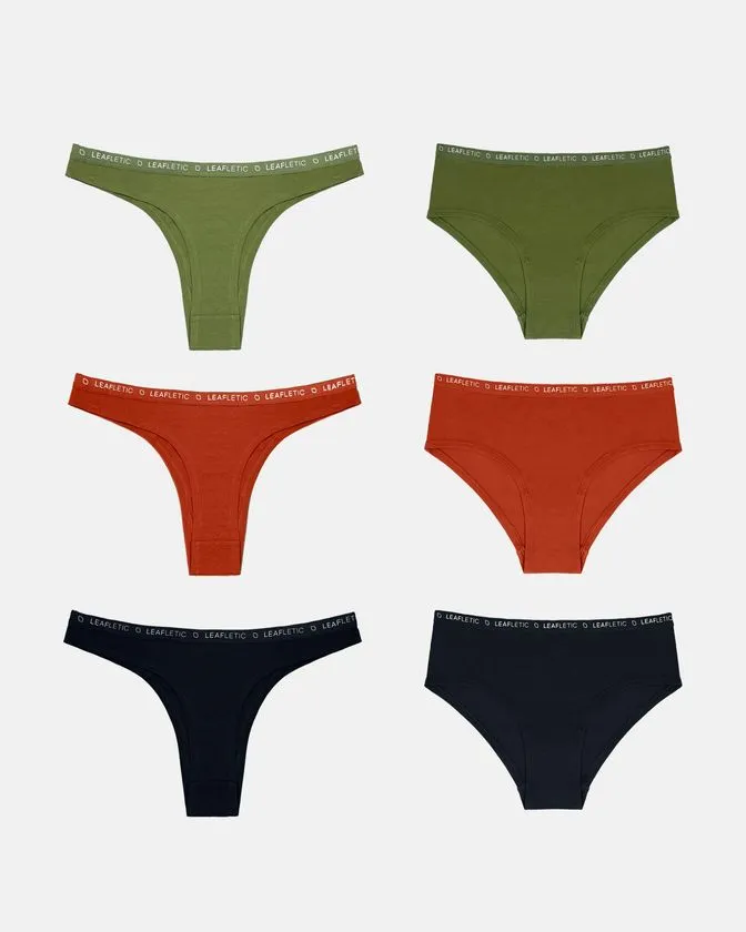 Leafletic Mid-Rise 6 Pcs Pack Hipsters & Brazilian Brief Underwear