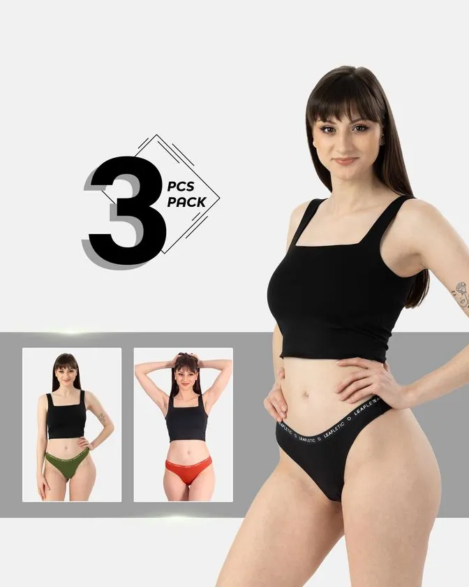Leafletic Mid-Rise 3 Pcs Pack Brazilian Brief Underwear