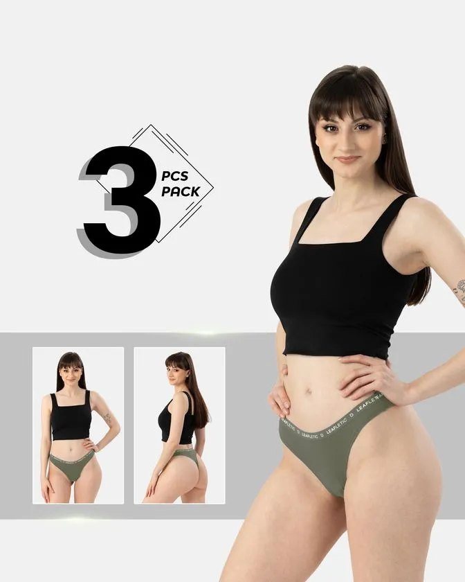 Leafletic Mid-Rise 3 Pcs Pack Nylon Brazilian Brief Underwear