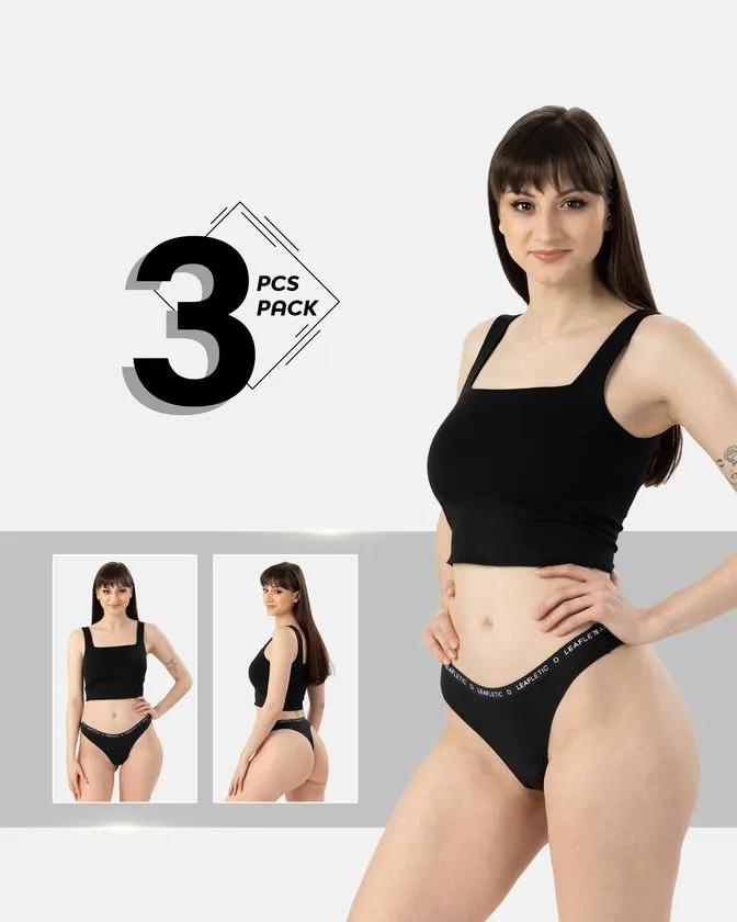 Leafletic Mid-Rise 3 Pcs Pack Nylon Brazilian Brief Underwear