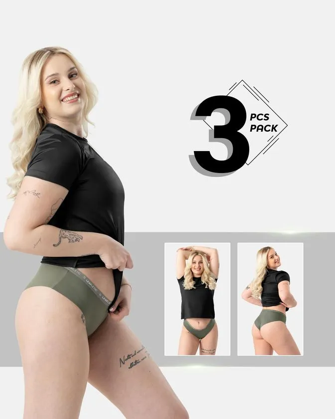 Leafletic Ladies Mid-Rise 3 Pcs Pack Nylon Elastane Hipsters Brief Underwear