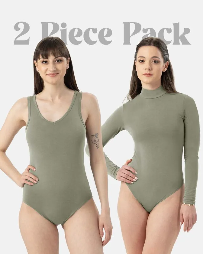 Leafletic Modal Long & Sleeveless 2 Pcs Combo Bodysuit