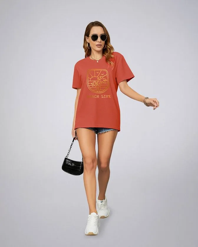 Leafletic Ladies Cotton Printed T-Shirt