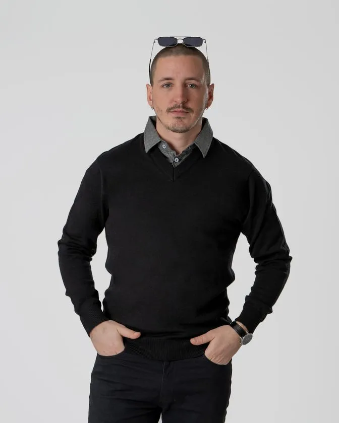 Men's Black Mock Shirt Pullover