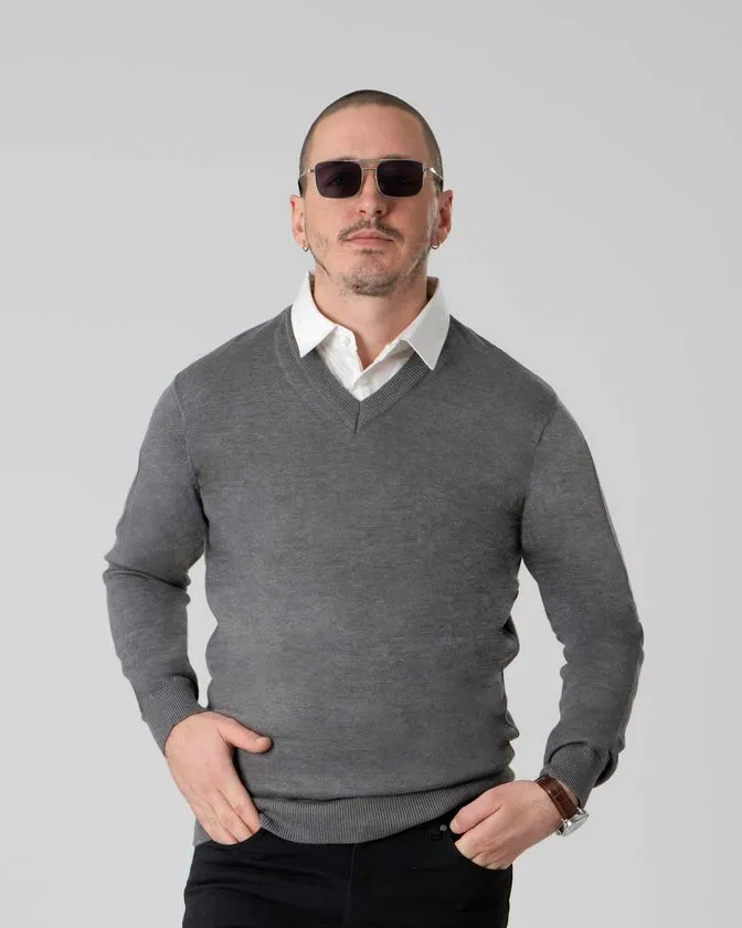 Men's Dark Grey Mock Shirt Pullover