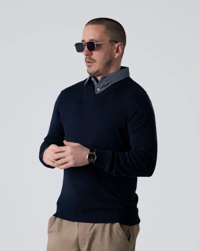 Men's Navy Mock Shirt Pullover
