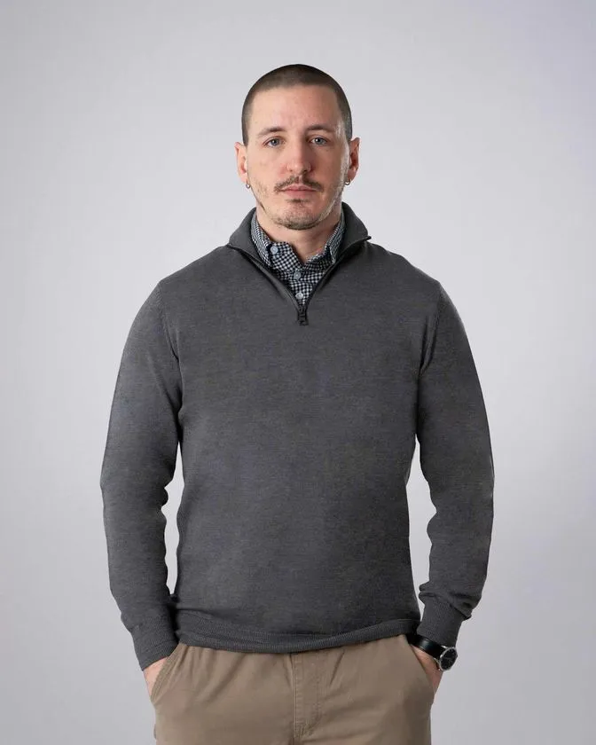 Men's Dark Grey Mock Shirt Zip Sweater 